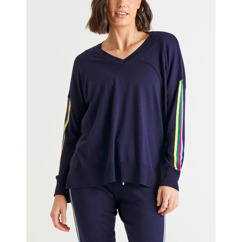 Karina Relaxed V-Neck Sweater - Blue Rainbow by Betty Basics