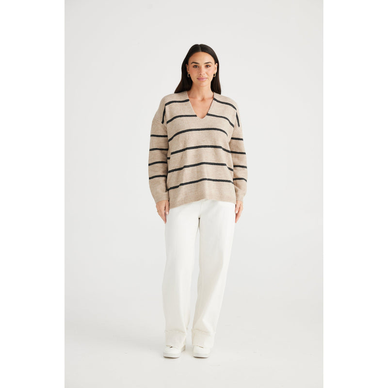 Taupe with Charcoal Stripe Hallie Knit