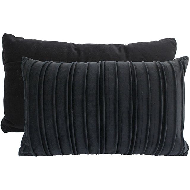 Pleated Black Velvet Cushion