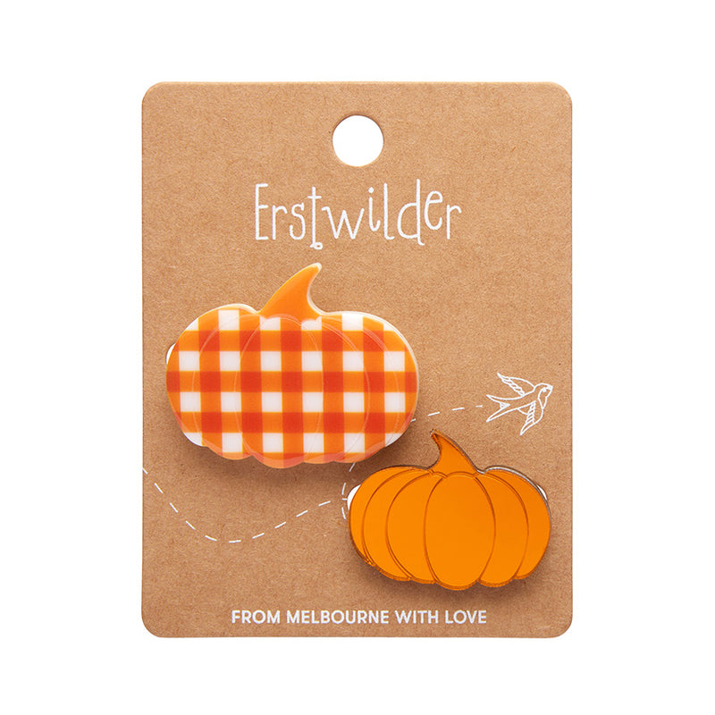 Pumpkin Patch Mini Brooch Set - Orange & Orange Gingham by Erstwilder