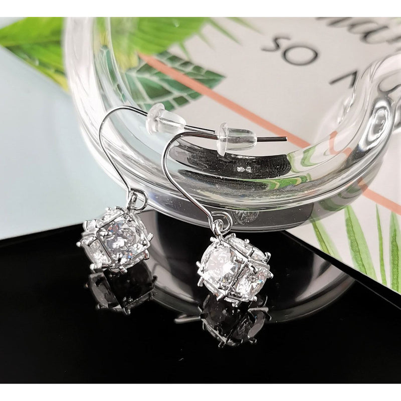 Silver Crystal Basket Earrings
