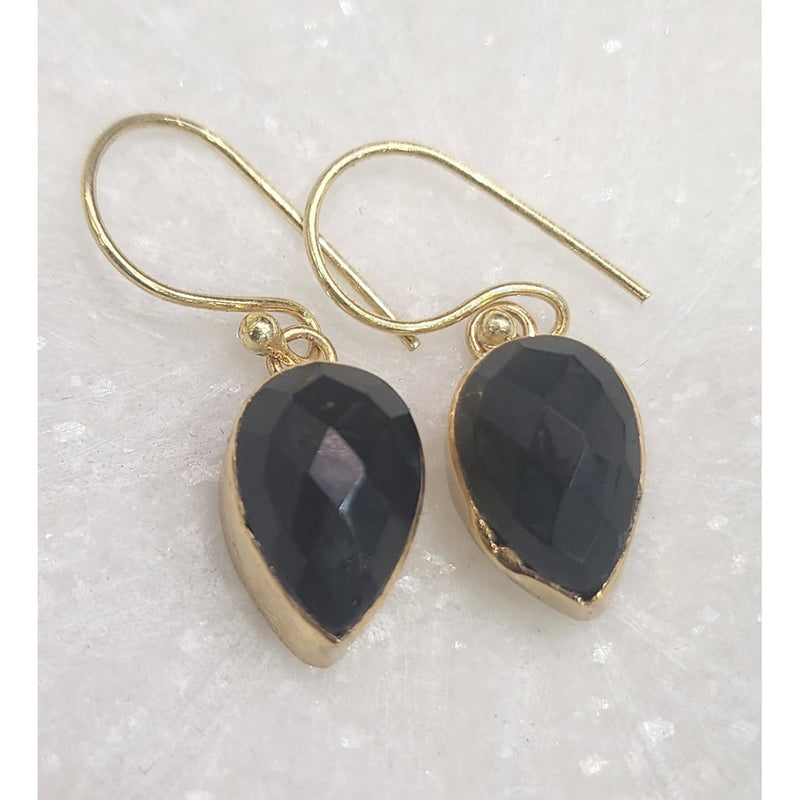 Black Tourmaline Gold Plated Crystal Drop Earrings