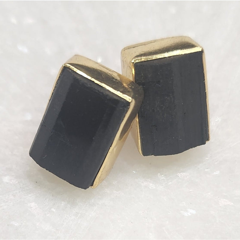 Black Tourmaline Gold Plated Crystal Stud Earrings