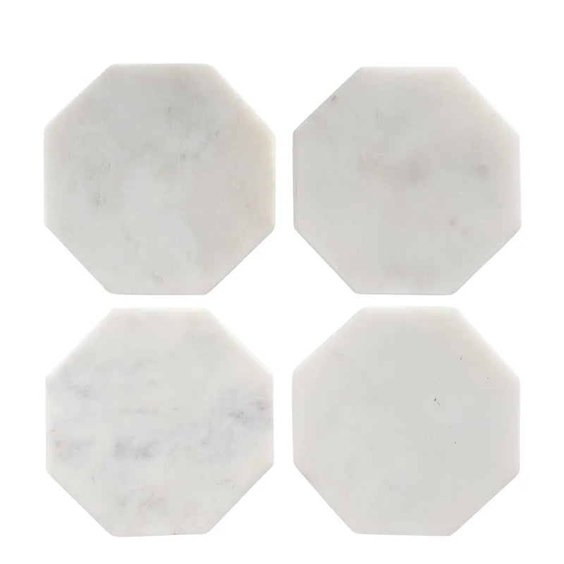 White Octagonal Marble Coaster Set