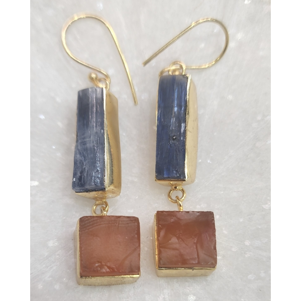 Lapis Lazuli & Red Carnelian Gold Plated Crystal Drop Earrings