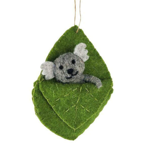 Christmas Aussie Koala in Leaf Hanging Decoration