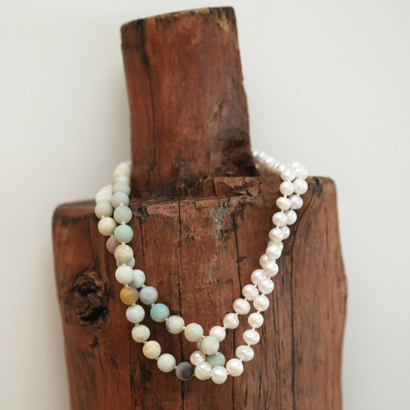 Pearl & Rose Mint Stone Necklace