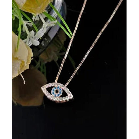 Evil Eye Rose Gold & Crystal Hollow Necklace