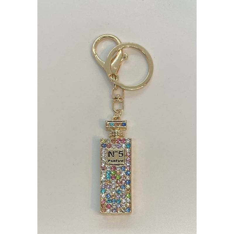 No5 Bottle with Colored Crystals  Keyring