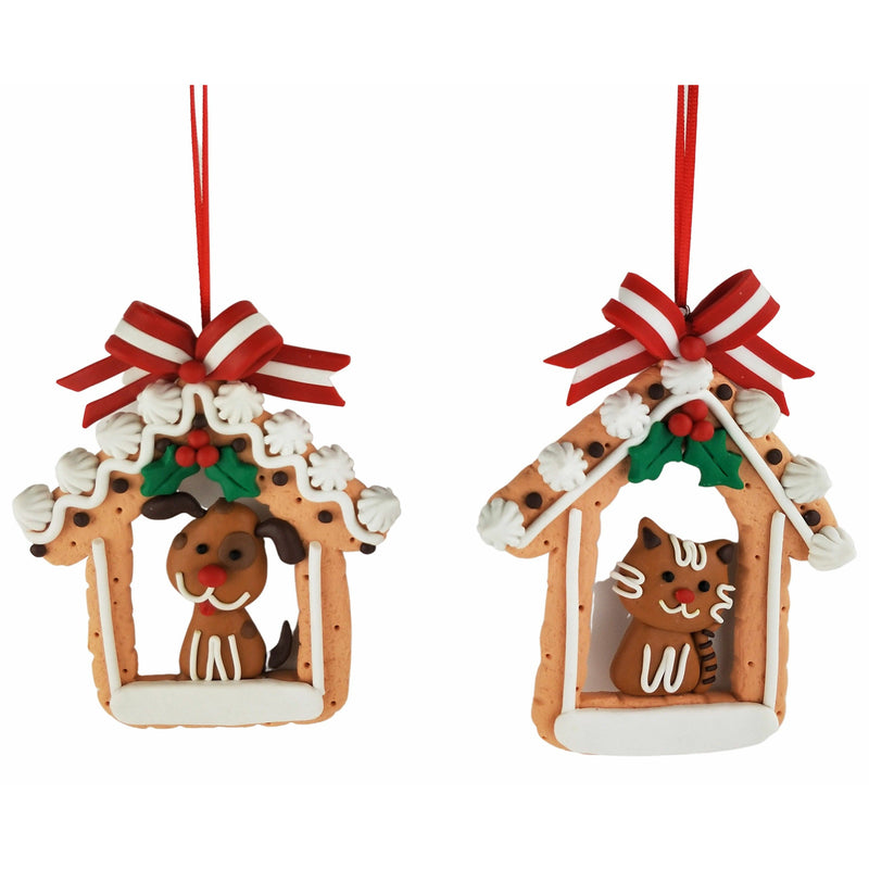 Christmas Cat In Gingerbread House Ornament