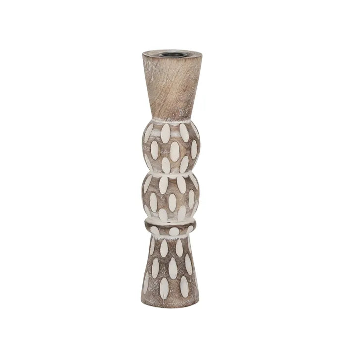 Lunare Wooden Candle Holder White Wash Small