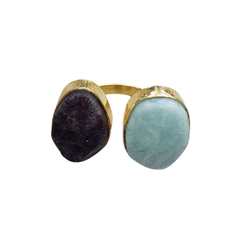 Amethyst & Smithsonite Gold Plated Sterling Silver Adjustable Ring