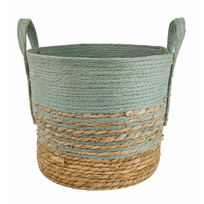 Rattan Basket Natural & Blue Set of 2